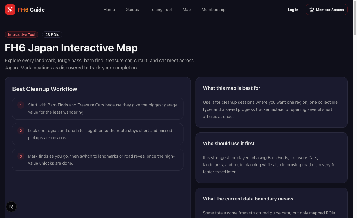 Collectibles map workflow used for Barn Find route planning on FH6 Guide